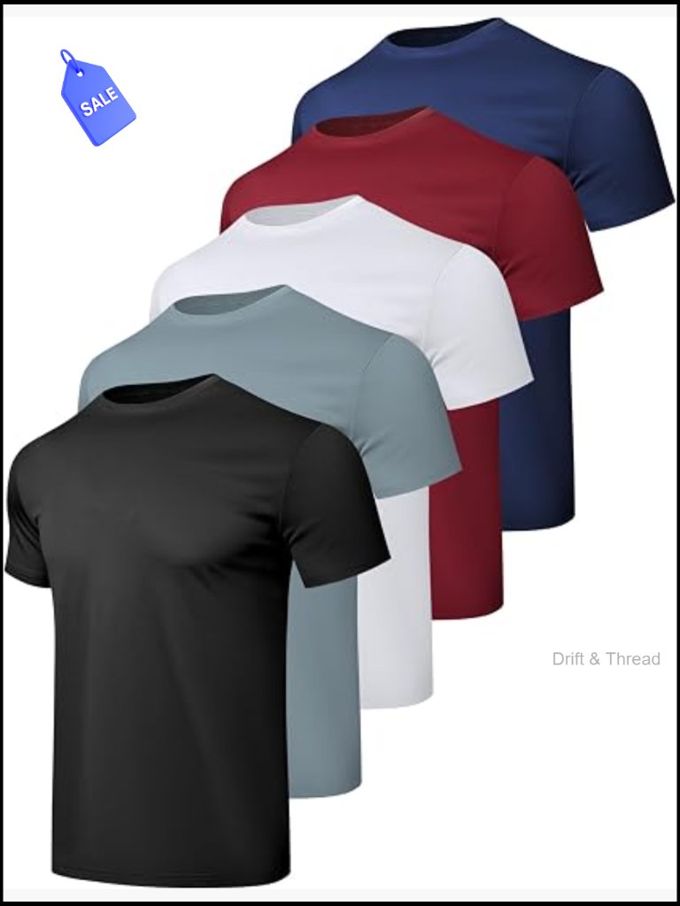 5 Pack Quick Dry Performance T Shirts Athletic Running Gym Tees Crew Neck Short